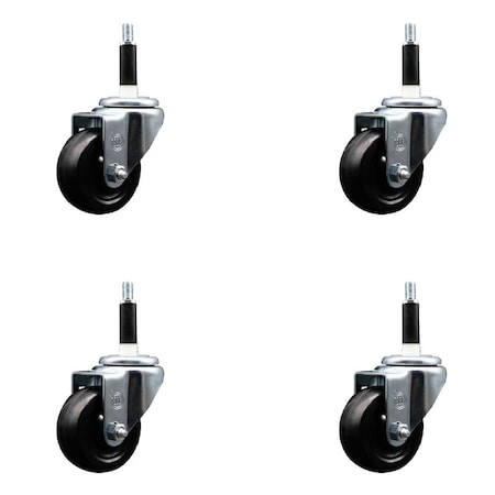 Service Caster 3'' Hard Rubber Wheel Swivel 7/8'' Expanding Stem Caster, 4PK SCC-EX20S314-HRS-78-4